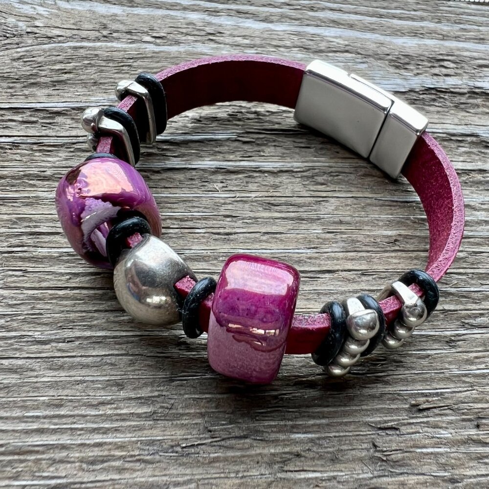 SALE!  Gorgeous Silver and Ruby Color Beaded Bracelet